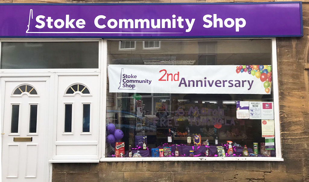 Stoke Community Shop 2nd Anniversary Window March 2022