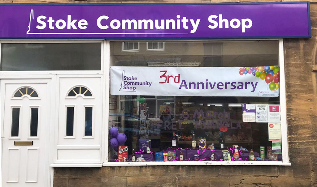 Stoke Community Shop 3rd Anniversary Window March 2023